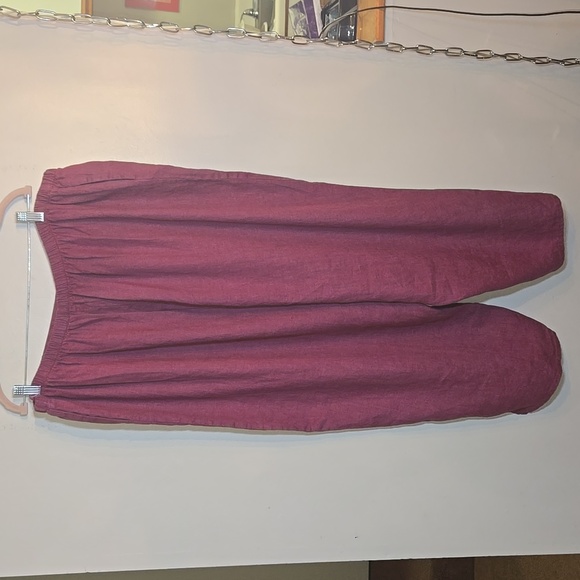 Flax Linen Tapered Ankle Elastic Waist Pocket Cuff Slit Pullon Pants NWOT - Picture 4 of 8